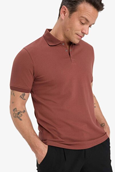 DeFacto Slim Fit με λεπτή εφαρμογή με λαιμόκοψη πόλο με κοντό μανίκι με υφή βασικό μονόχρωμο μπλουζάκι T5259AZ25SM