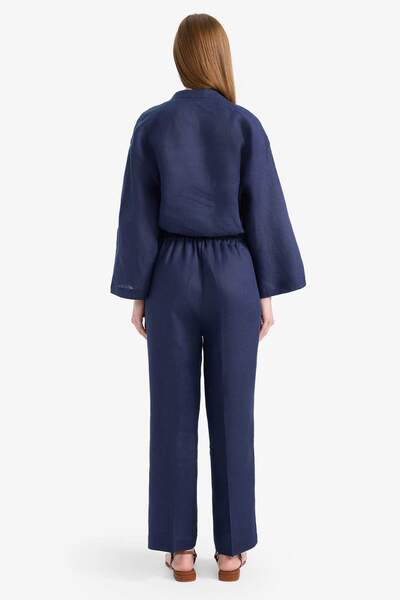 DeFacto 100% Linen Straight Fit Elastic Waist Pocket Trousers D4388Ax25Sm