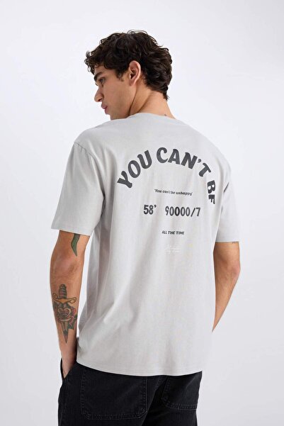 DeFacto 100% Cotton Boxy Fit Crew Neck Back Printed Short Sleeve T-Shirt E0582Ax25Sm