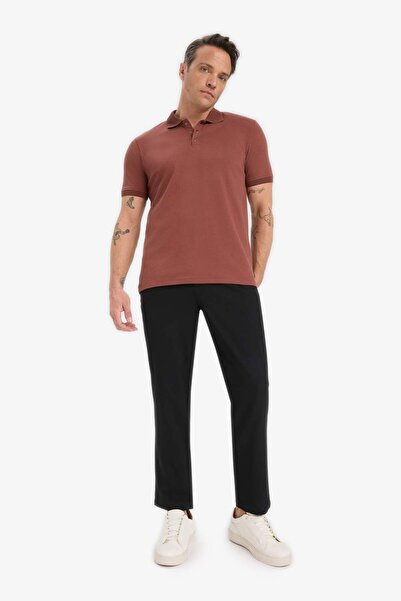 DeFacto Slim Fit με λεπτή εφαρμογή με λαιμόκοψη πόλο με κοντό μανίκι με υφή βασικό μονόχρωμο μπλουζάκι T5259AZ25SM