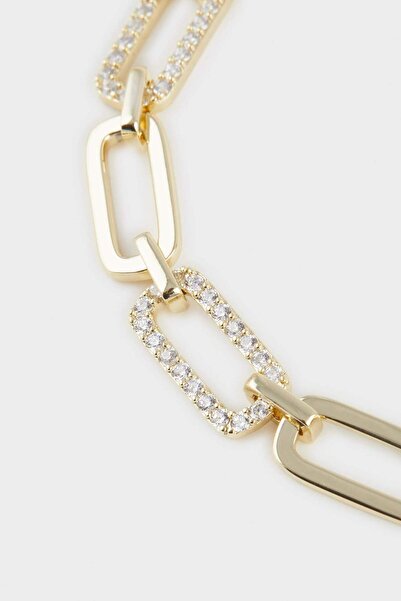 DeFacto Reis x 14 Ayar Altın Kaplama Punk Bracelet Kadın Kalın Ataç Zincir Taşlı Gold Bileklik F3967