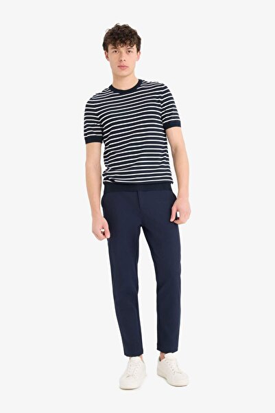 DeFacto Μπλουζάκι με κοντό μανίκι με ριγέ πλεκτό λαιμόκοψη E3252AX25SM