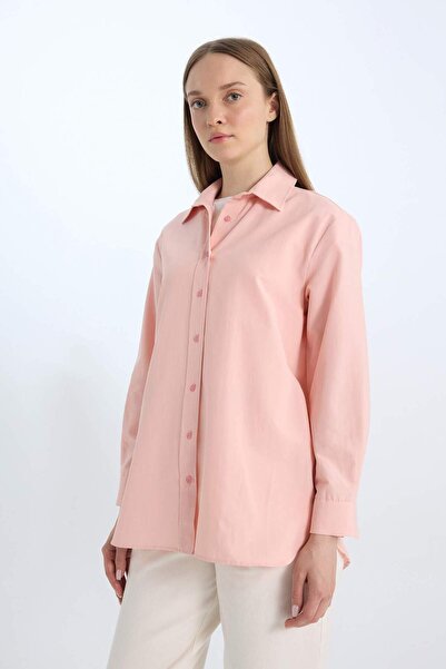DeFacto Relax Fit Basic Düz Poplin Uzun Kollu Gömlek Tunik D7341AX25SP