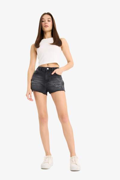 DeFacto High Waist Cut Out Jean Shorts E4693Ax25Sm