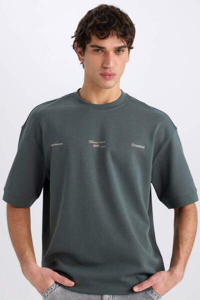 DeFacto Μπλουζάκι από βαρύ ύφασμα με κοντό μανίκι με στάμπα με λαιμόκοψη E0575AX25SM