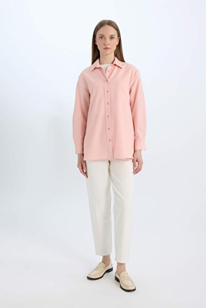 DeFacto Relax Fit Basic Düz Poplin Uzun Kollu Gömlek Tunik D7341AX25SP
