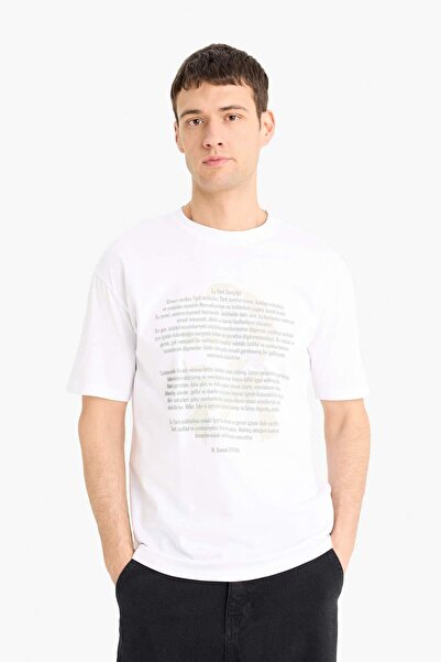 DeFacto Kurzärmliges T-Shirt aus 100 % Baumwolle mit kastigem Schnitt und Rundhalsausschnitt F3568AX25SM