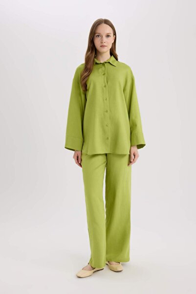 DeFacto Relax Fit Keten Karışımlı Uzun Kollu Gömlek Tunik D8183AX25SP