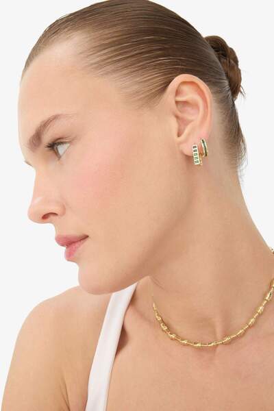 DeFacto Reis x 14 Ayar Altın Kaplama Spring Green Line Kadın 2li Zümrüt Yeşil...