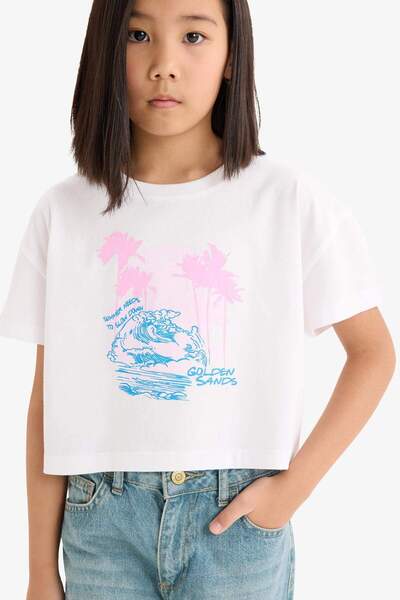 DeFacto Girl's Crew Neck Printed Short Sleeve T-Shirt E0384A825Sm