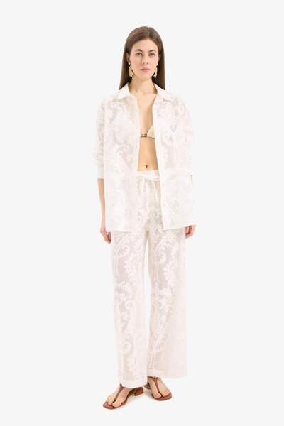 DeFacto Regular Fit Lace Detailed Beach Shirt-Fall in Love D9768Ax25Sm