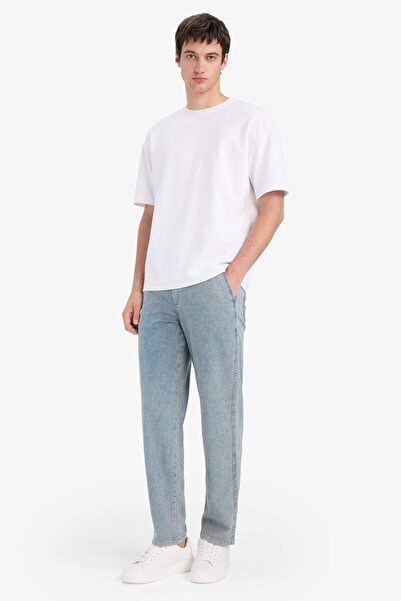 DeFacto Yazlık Wide Leg Geniş Kalıp Beli Lastikli Geniş Paça Jean Kar Yıkamalı Pantolon F2967AX25SP