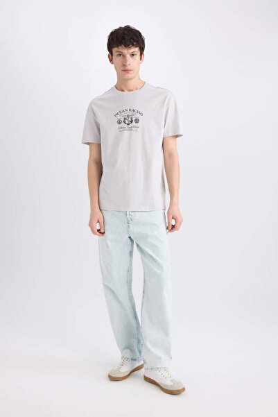 DeFacto 100% Cotton Regular Fit Crew Neck Printed Short Sleeve T-Shirt E1316Ax25Sm