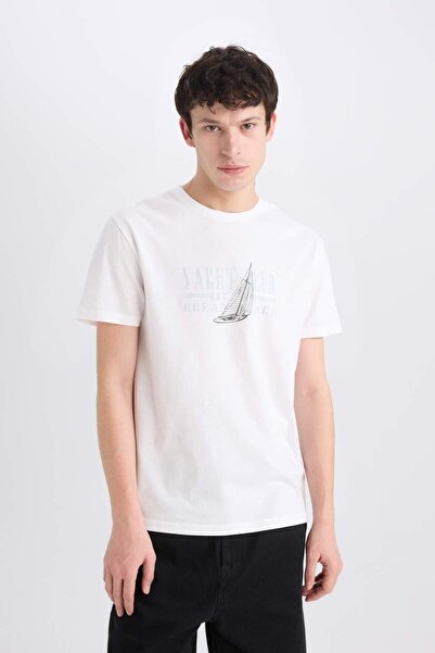 DeFacto 100% Cotton Regular Fit Crew Neck Printed Short Sleeve T-Shirt E1314Ax25Sm