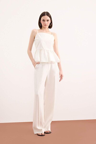 DeFacto Fitted Volanlı Poplin Askılı Beyaz Bluz F2317AX25SM