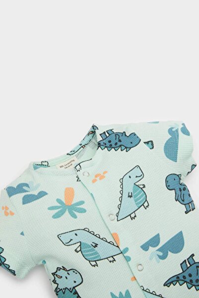 DeFacto Erkek Bebek Yenidoğan Dinozor Baskılı Waffle Kısa Kollu Tulum E8374A525SM