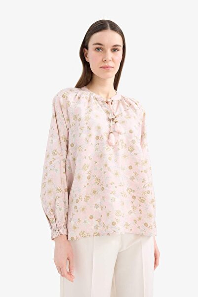 DeFacto Relax Fit Bağcıklı Yaka Desenli Uzun Kollu Tesettür Gömlek Tunik E1100AX25HS