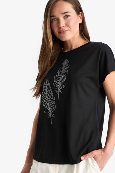 DeFacto Μπλουζάκι με κοντό μανίκι με στάμπα με λαιμόκοψη Regular Fit F4834AX25SM