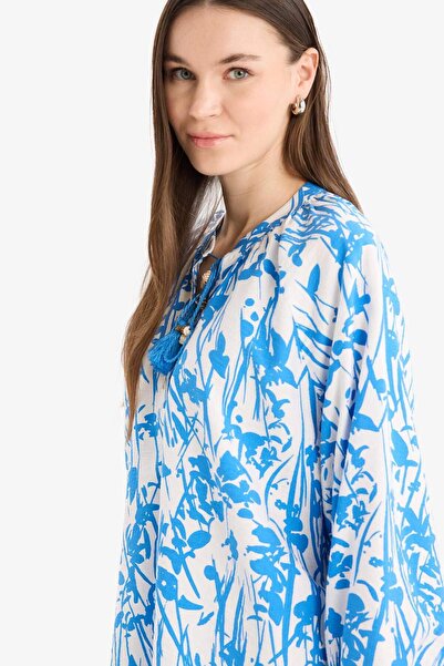 DeFacto Relax Fit Bağcıklı Yaka Desenli Uzun Kollu Tesettür Gömlek Tunik E1100AX25HS