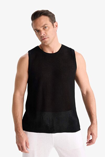 DeFacto Standard Fit Crew Neck Black Sleeveless Knitwear T-Shirt E2704Ax25Sp