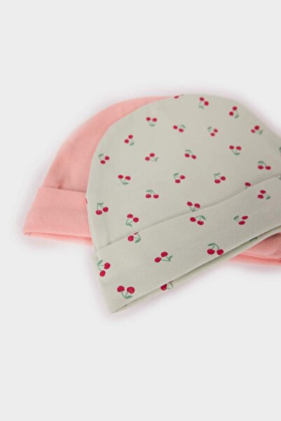 DeFacto Baby Girl Newborn Patterned 2-Piece Cotton Beanie F5051A5Ns