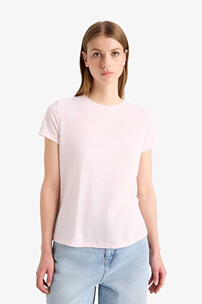 DeFacto Μπλουζάκι με κανονική εφαρμογή με λαιμόκοψη Basic μασίφ κοντομάνικο μπλουζάκι F4213AXNS