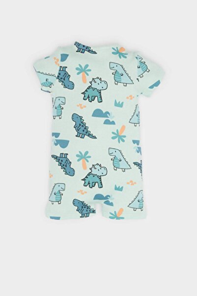 DeFacto Erkek Bebek Yenidoğan Dinozor Baskılı Waffle Kısa Kollu Tulum E8374A525SM