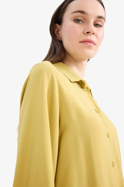 DeFacto Regular Fit Basic Düz Viskon Uzun Kollu Gömlek Tunik D7352AX25SP