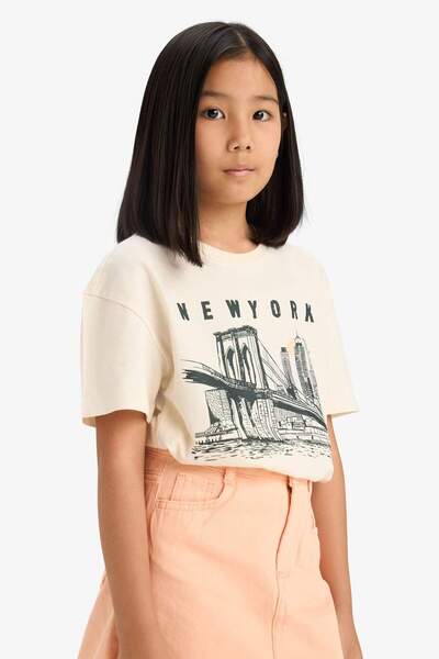 DeFacto Girl's Relax Fit Crew Neck Printed Short Sleeve T-Shirt E0355A825Sm