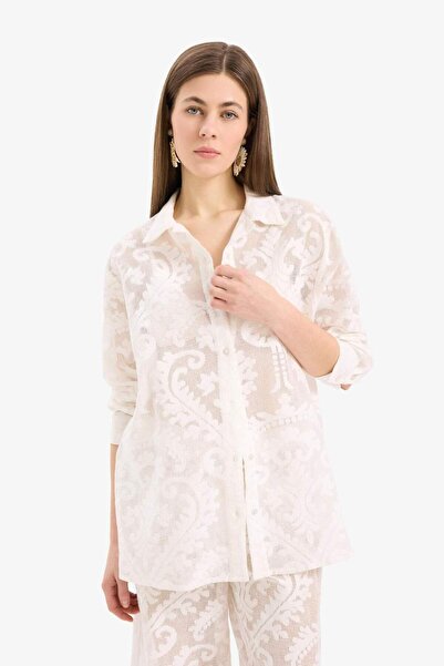 DeFacto Regular Fit Dantel Detaylı Plaj Gömleği-Fall in Love D9768AX25SM