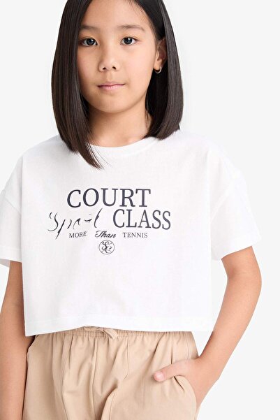 DeFacto Girl's Crop Crew Neck Printed Short Sleeve T-Shirt E0385A825Sm