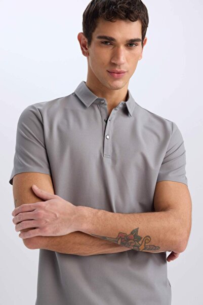 DeFacto Slim Fit με λεπτή εφαρμογή με λαιμόκοψη πόλο με κοντό μανίκι μπλουζάκι βάφλα E1209AX25SM
