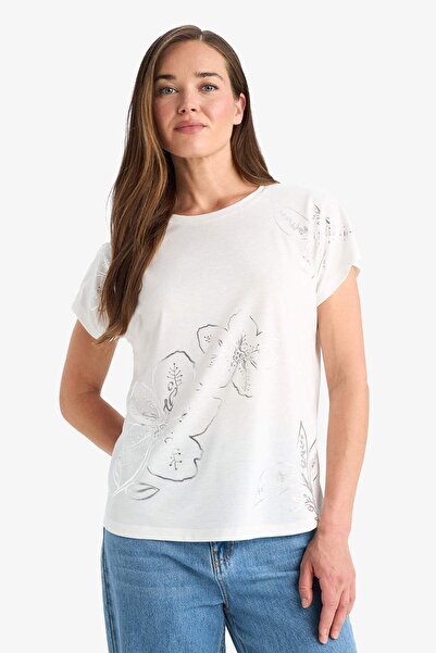 DeFacto Μπλουζάκι με κοντό μανίκι με στάμπα με λαιμόκοψη κανονικής εφαρμογής F4839AX25SM