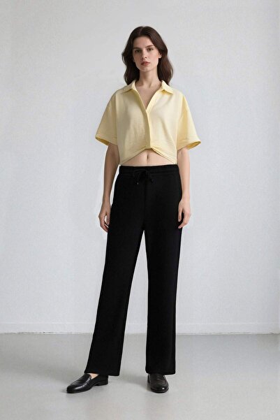 DeFacto Cropped Fit Gömlek Yaka Keten Görünümlü Kısa Kollu Bluz C7799AX25SP