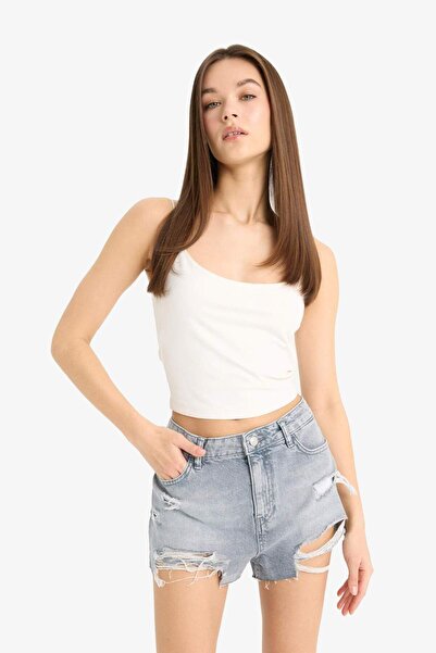 DeFacto High Waist Cut Out Jean Shorts E4694Ax25Sm