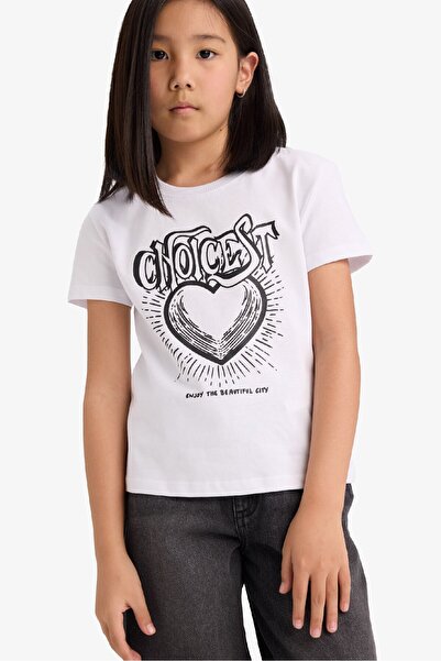 DeFacto Κοντομάνικο μπλουζάκι με στάμπα για κορίτσια E5902A825SM