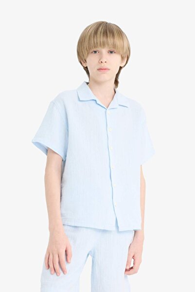 DeFacto Erkek Çocuk Oversize Geniş Kalıp Polo Yaka Müslin Kısa Kollu Gömlek W3239A625HS