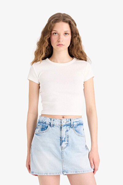 DeFacto Yüksek Bel Yıkamalı Cepli Jean Şort Etek E0566AX25SM