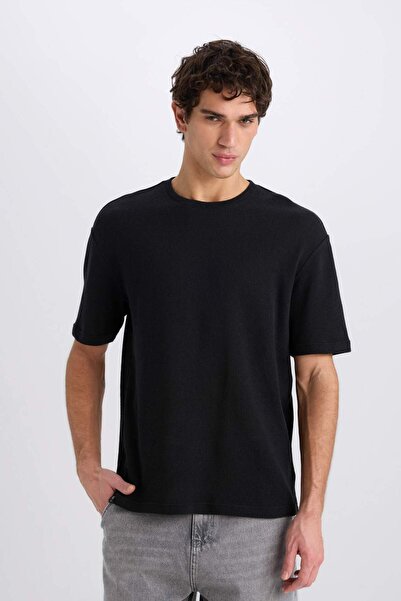 DeFacto Boxy Fit Crew Neck Short Sleeve Black T-Shirt E1161Ax25Sm