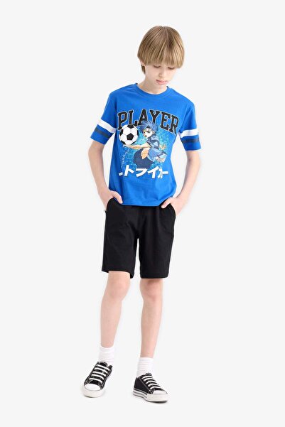 DeFacto Erkek Çocuk 2li Takım Kısa Kollu Baskılı Tişört Beli Lastikli Şort E2819A825SM