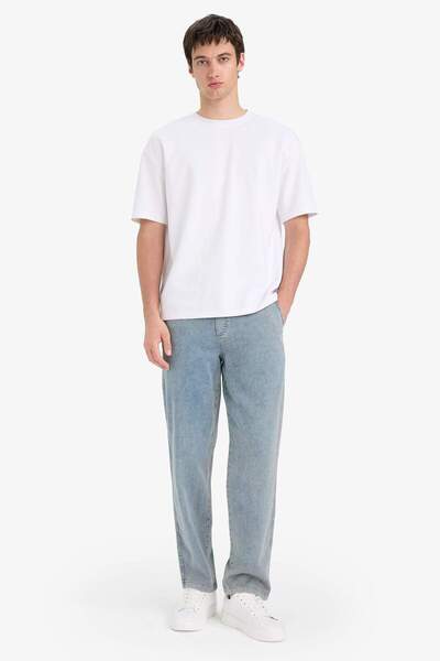 DeFacto Yazlık Wide Leg Geniş Kalıp Beli Lastikli Geniş Paça Jean Kar Yıkamalı Pantolon F2967AX25SP