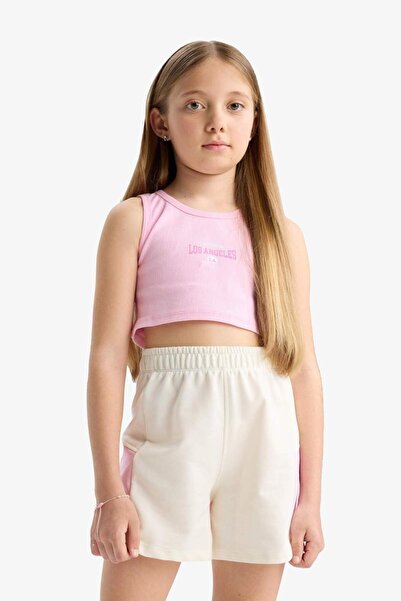 DeFacto 2-teiliges Set für Mädchen, bedrucktes ärmelloses T-Shirt, Shorts E4758A825HS