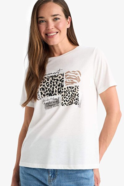 DeFacto Μπλουζάκι με κοντό μανίκι με στάμπα με λαιμόκοψη κανονικής εφαρμογής F2774AX25SM