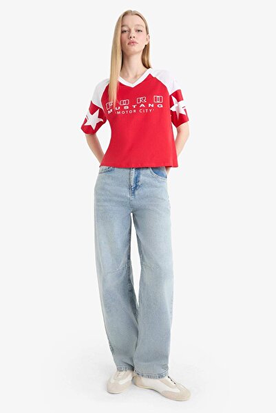 DeFacto Coool Ford Motor Company Oversize Широкий крій V-подібний виріз Короткі рукави Футболка F2045AX25SM