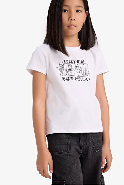 DeFacto Μπλουζάκι με στάμπα με λαιμόκοψη ποδηλάτου και κοντό μανίκι για κορίτ...