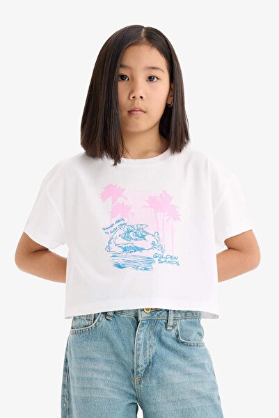 DeFacto Girl's Crew Neck Printed Short Sleeve T-Shirt E0384A825Sm