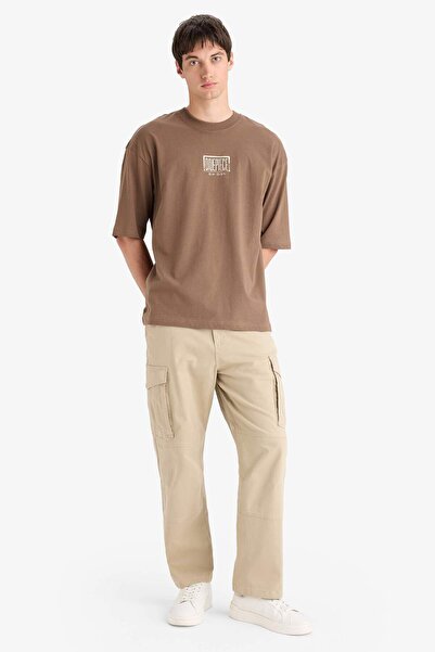 DeFacto Μπλουζάκι με κοντό μανίκι από 100% βαμβάκι, με στάμπα στην πλάτη, με λαιμόκοψη E0713AX25SM