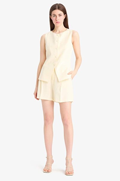 DeFacto Yüksek Bel Keten Karışımlı Şort F0005AX25SM