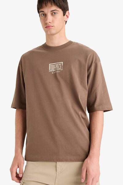 DeFacto Μπλουζάκι με κοντό μανίκι από 100% βαμβάκι, με στάμπα στην πλάτη, με λαιμόκοψη E0713AX25SM