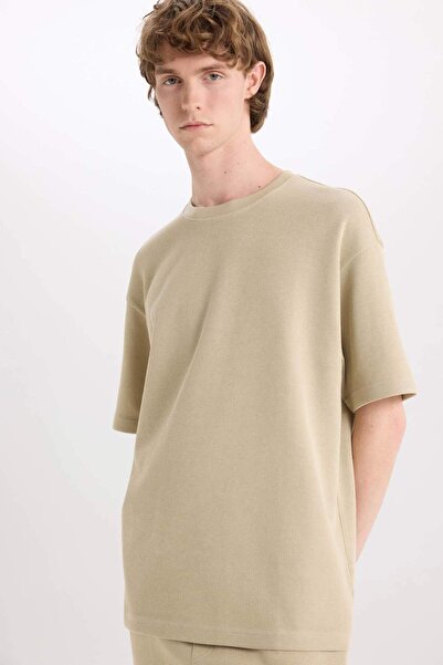DeFacto 100% Cotton Boxy Fit Crew Neck Short Sleeve T-Shirt E0493Ax25Sm